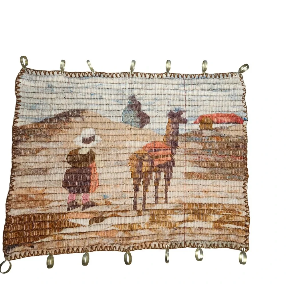 VTG Andean Hand Woven Wool Tapestry Llama Folk‎ Art Wall Hanging South America